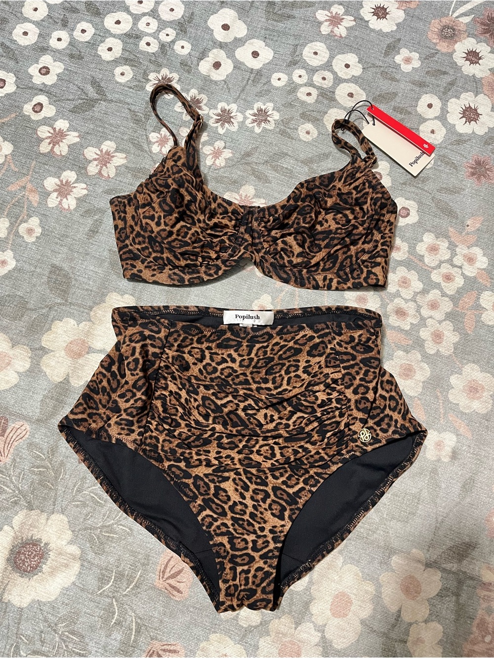 Leopard Print High-Waist Bikini Set in Brown popilush size small